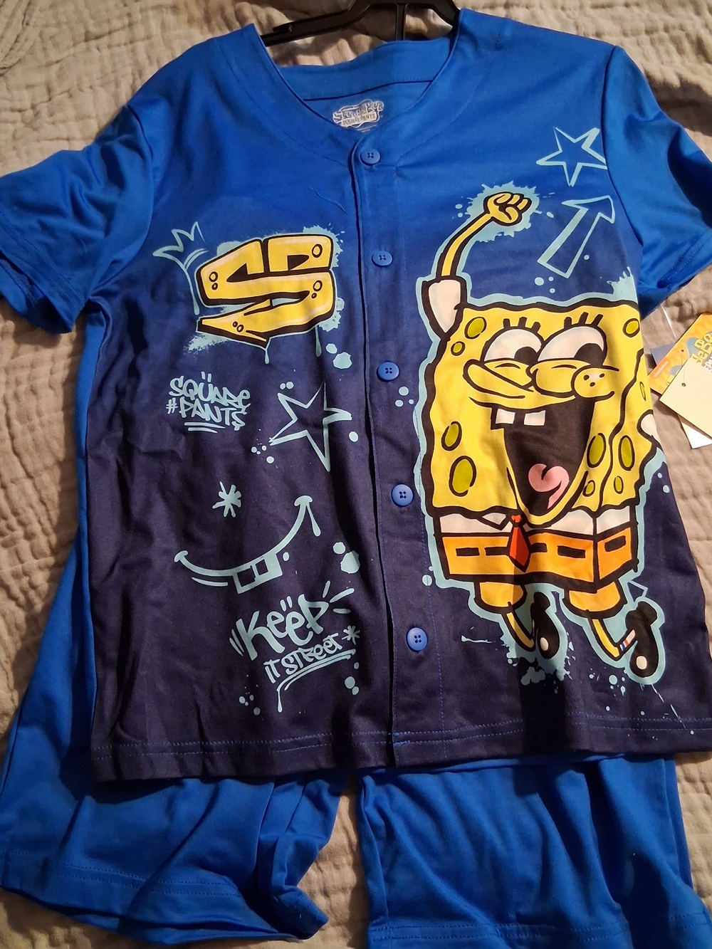 New SpongeBob Squarepants Button Up PJ Set Boys L(10/12)
